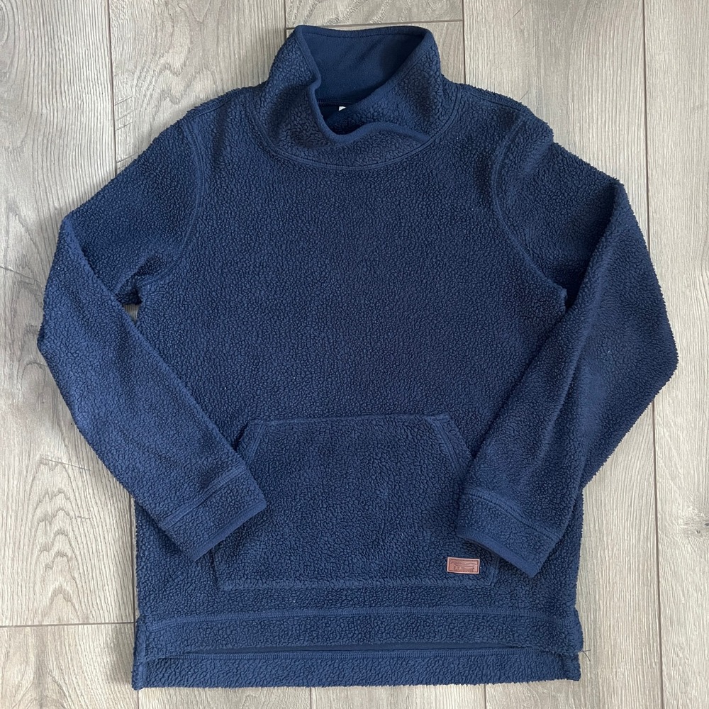 LL Bean Womens XS Petite fleece funnel neck pullover sweatshirt navy